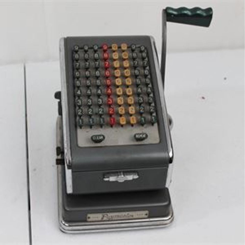 Vintage Paymaster Series 700 Keyboard Check Writer 8 Column Chicago Metal Gray